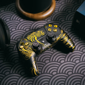 HEXGAMING ULTIMATE Controller for PS5, PC, Mobile - The Great GOLDEN Wave Off Kanagawa - Black