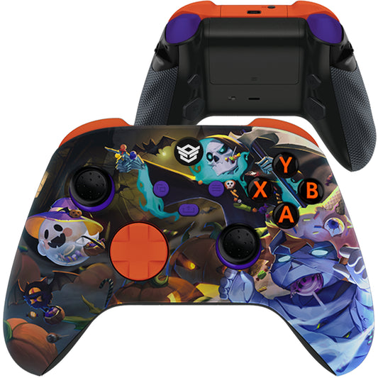 HEXGAMING ADVANCE Controller with Adjustable Triggers for XBOX, PC, Mobile - Halloween Candy Night ABXY Labeled