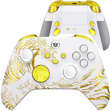 HEXGAMING ADVANCE Controller with FlashShot for XBOX, PC, Mobile - White Golden Waves ABXY Labeled