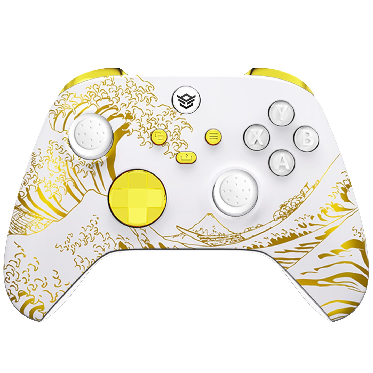 HEXGAMING ADVANCE Controller with FlashShot for XBOX, PC, Mobile - White Golden Waves ABXY Labeled