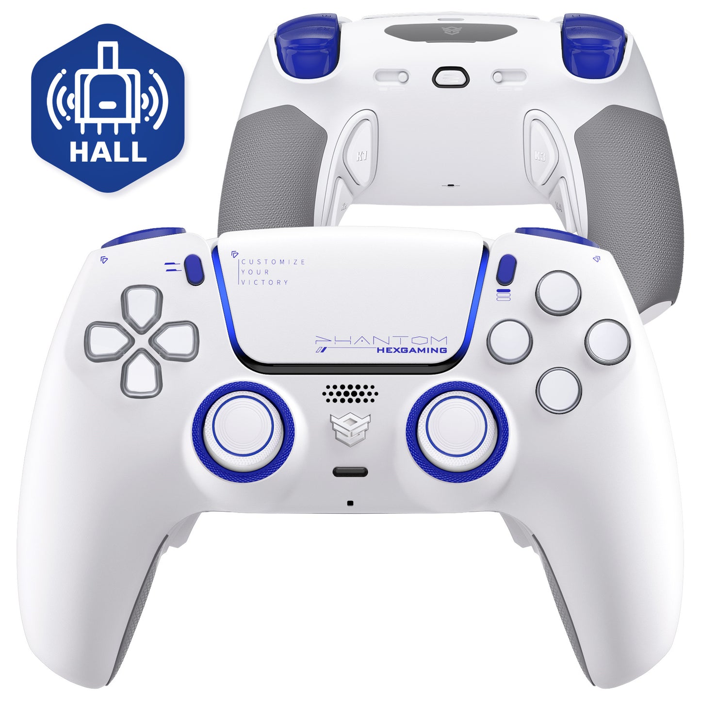 HEXGAMING PHANTOM Controller with Adjustable Triggers for PS5, PC, Mobile - Vision White