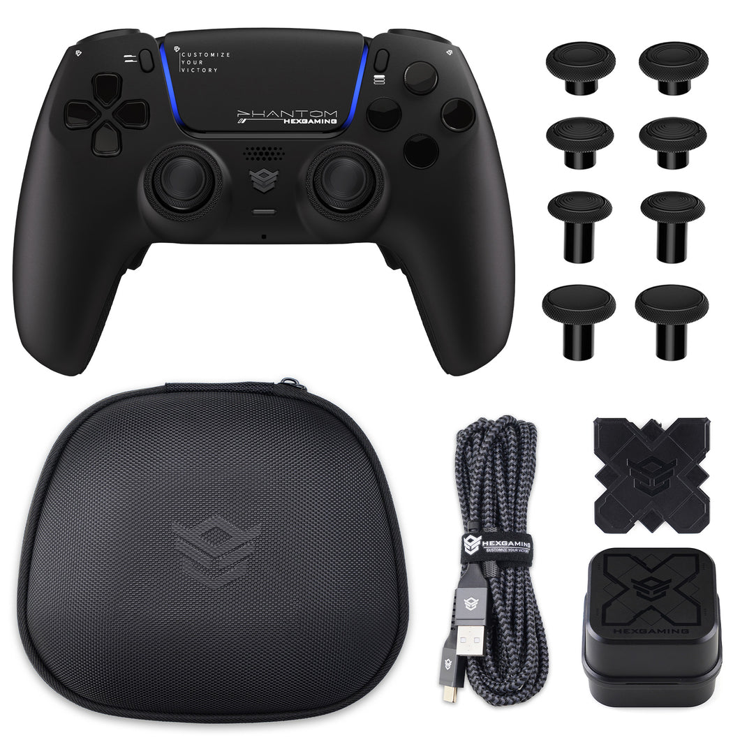 HEXGAMING PHANTOM Controller with Adjustable Triggers+Charging Cable+Carring Bag for PS5, PC, Mobile - 10 Styles