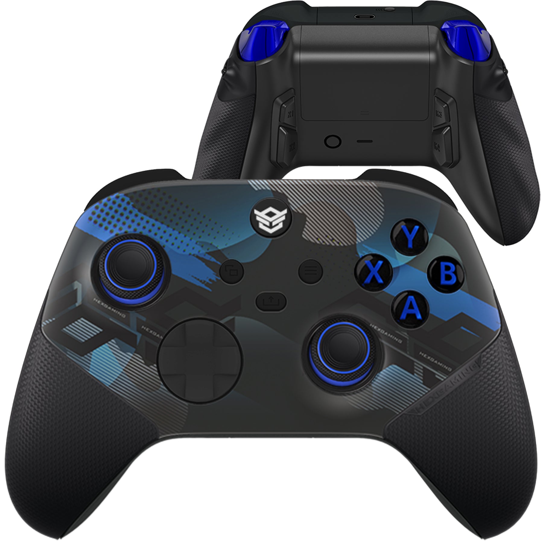 ULTRA X with Adjustable Triggers & Rubberized Grip Faceplate - Samurai Blue ABXY Labeled